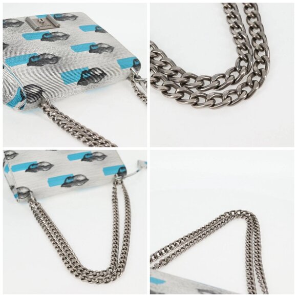 PRADA Chain Shoulder Bag Leather Blue Silver Auth KD283M - Picture 16 of 16